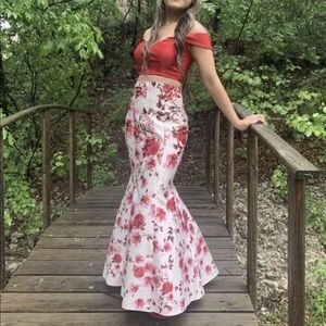 Red Floral Two Piece Camilla La Vie Prom Dress